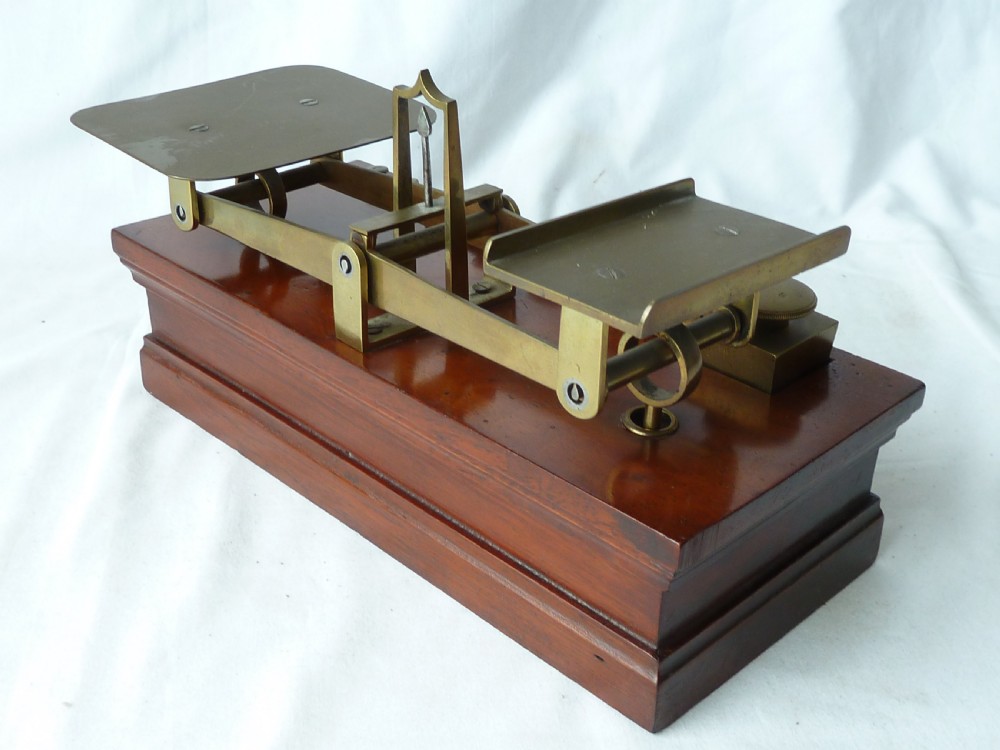 Victorian Brass Letter Postal Balance Brass Square Weights Box Scales View IV