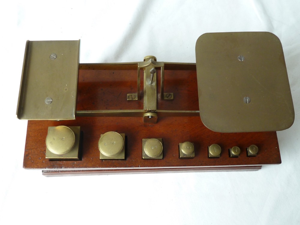 Victorian Brass Letter Postal Balance Brass Square Weights Box Scales View V