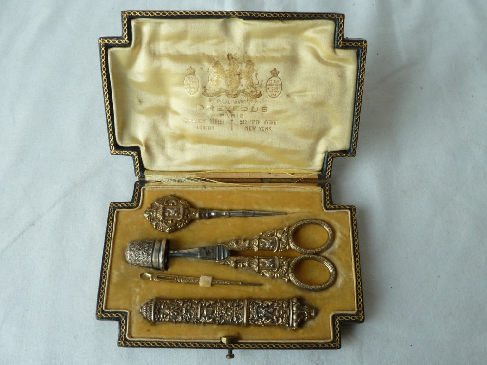 French Chinoiserie Silver Gilt Sewing Etui Necessaire Dreyfous Paris