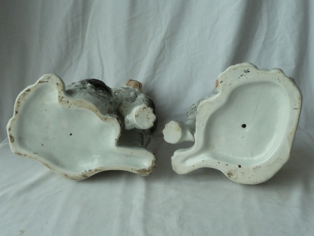 Pair Large Victorian Black & White Staffordshire Comforter Spaniel Wally Dogs Pottery View VI