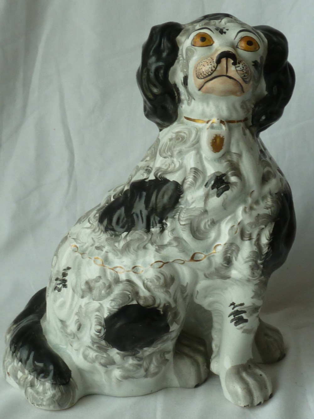 Pair Large Victorian Black & White Staffordshire Comforter Spaniel Wally Dogs Pottery View VIII