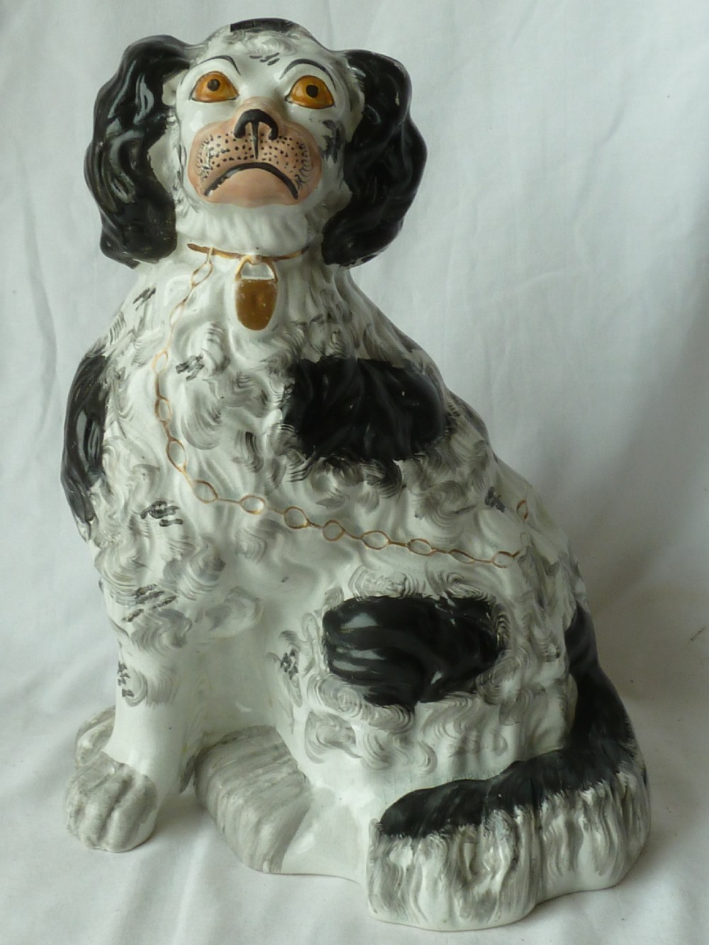 Pair Large Victorian Black & White Staffordshire Comforter Spaniel Wally Dogs Pottery View IX