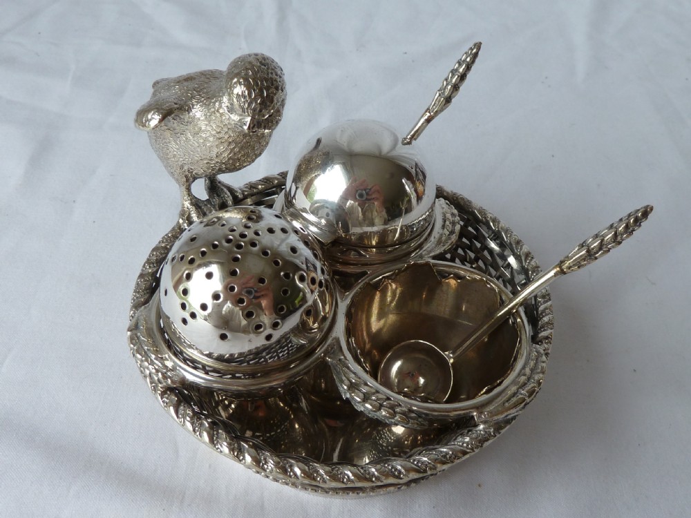English Novelty Chick Egg Basket Cruet Silver Plate Mappin & Web Victorian View IV