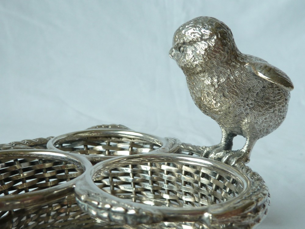 English Novelty Chick Egg Basket Cruet Silver Plate Mappin & Web Victorian View VII
