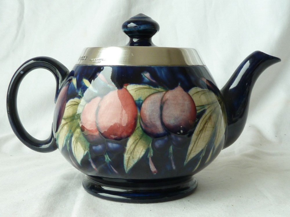 Moorcroft Wisteria Plum Tea Set 1923 Silver Mounted Teapot Jug Sugar Bowl View II