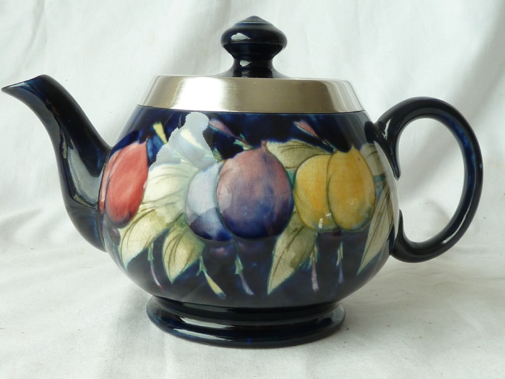 Moorcroft Wisteria Plum Tea Set 1923 Silver Mounted Teapot Jug Sugar Bowl View III