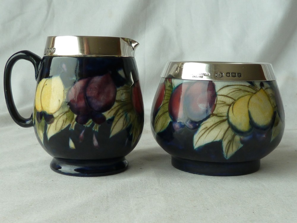 Moorcroft Wisteria Plum Tea Set 1923 Silver Mounted Teapot Jug Sugar Bowl View VI