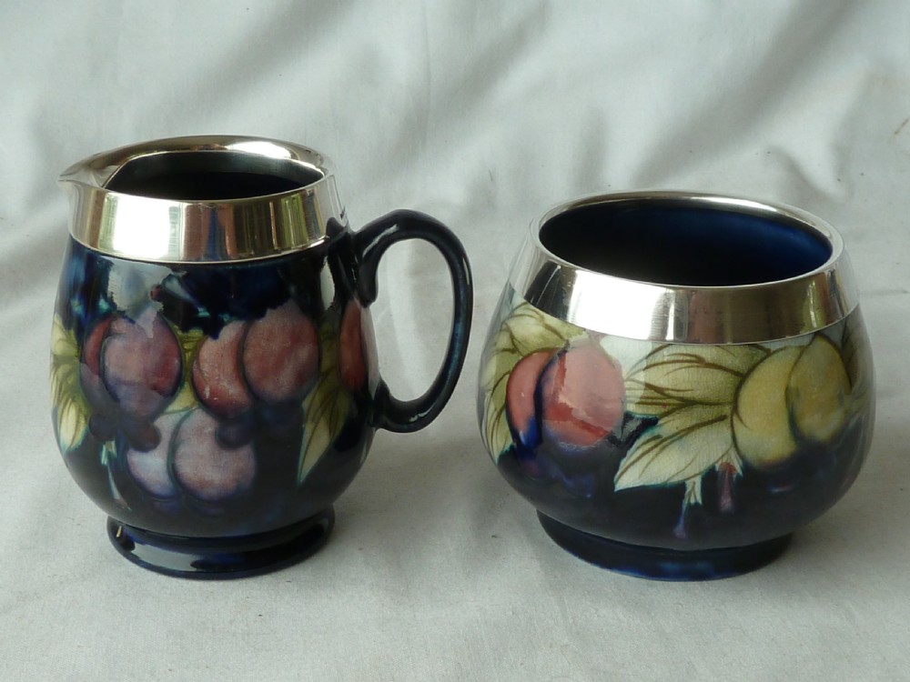 Moorcroft Wisteria Plum Tea Set 1923 Silver Mounted Teapot Jug Sugar Bowl View VII