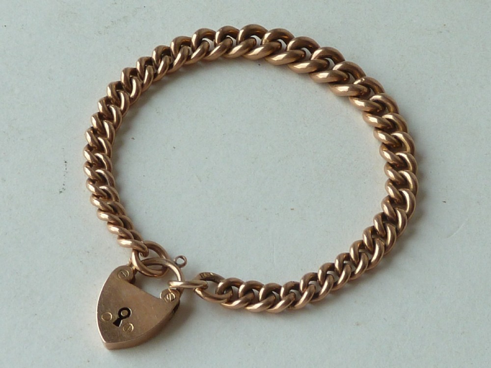1920 26.5g Solid 9 Carat Gold Chain Bracelet Graduated Curb Link