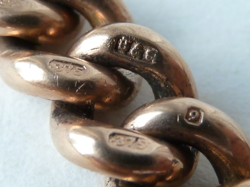 1920 26.5g Solid 9 Carat Gold Chain Bracelet Graduated Curb Link View IV