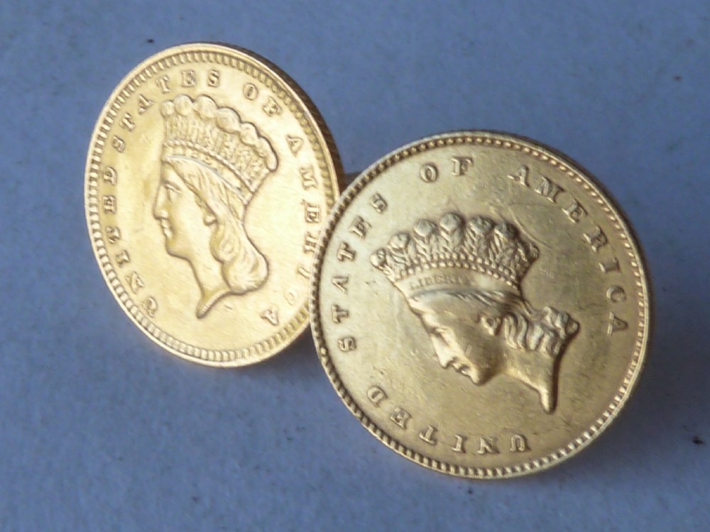 Gold Dollar Coin Studs Earrings 1855 Liberty Indian 21ct 18ct USA American