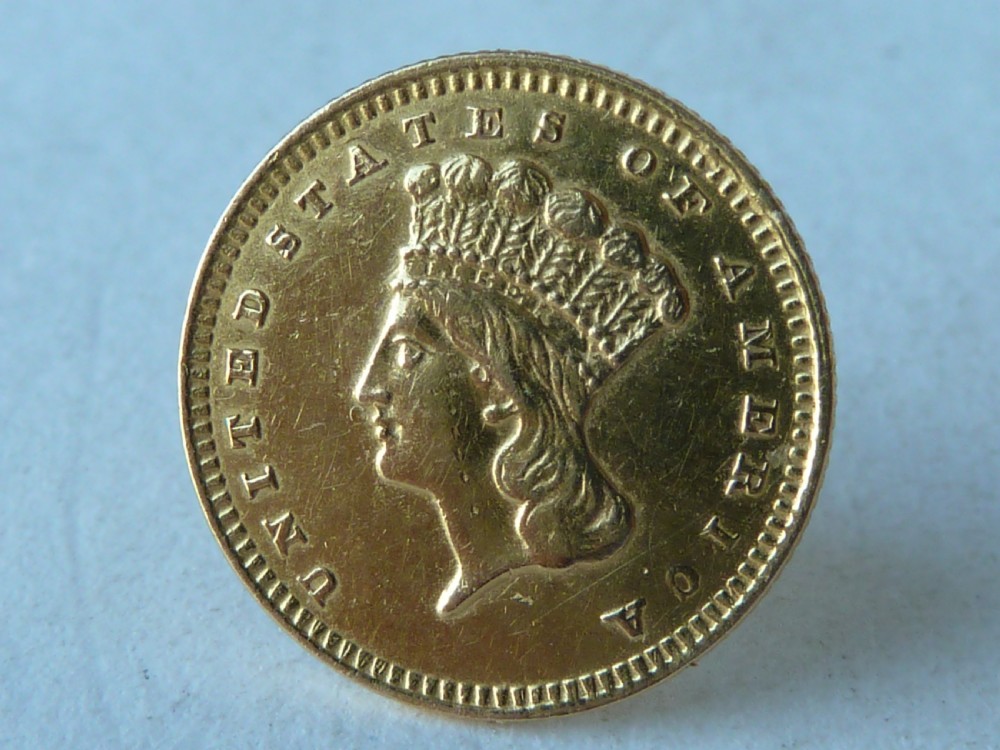 Gold Dollar Coin Studs Earrings 1855 Liberty Indian 21ct 18ct USA American View IV