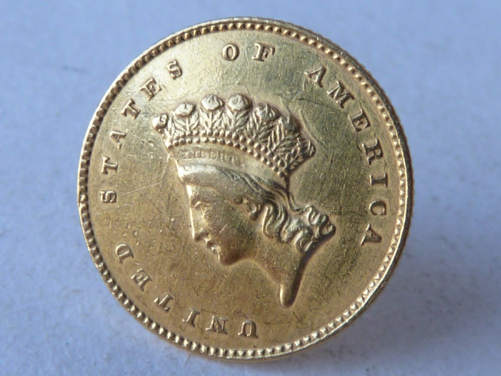 Gold Dollar Coin Studs Earrings 1855 Liberty Indian 21ct 18ct USA American View V