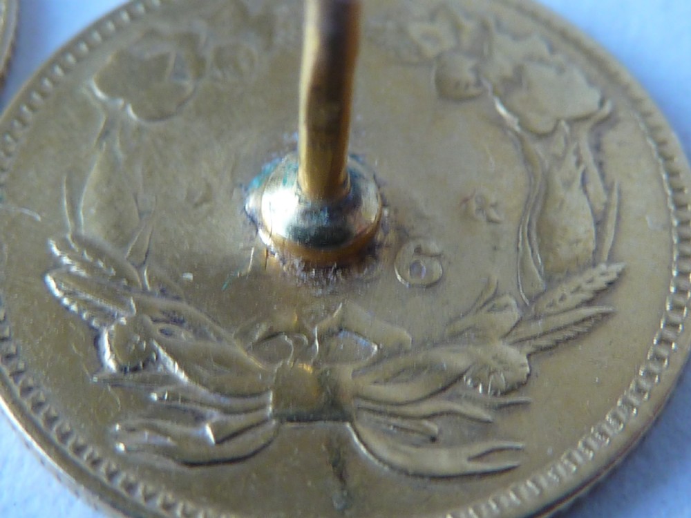 Gold Dollar Coin Studs Earrings 1855 Liberty Indian 21ct 18ct USA American View VII