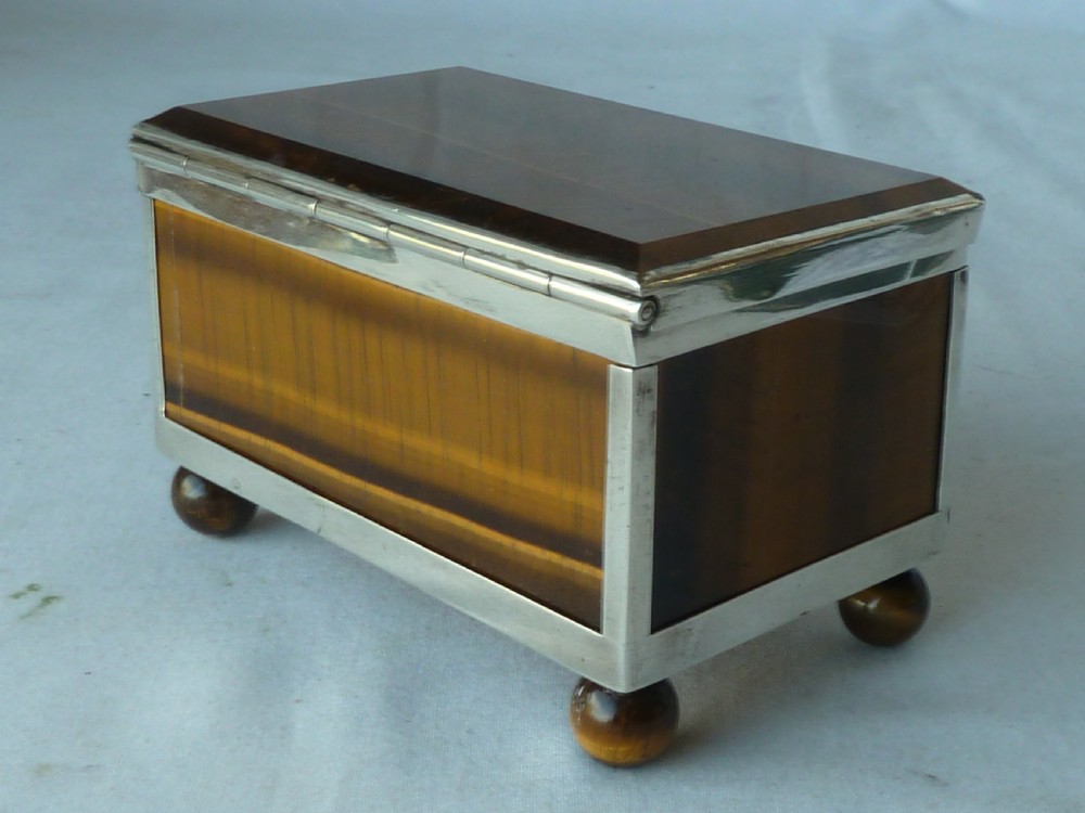 Victorian Silver Tigers Eye Agate Hardstone Box Hallmarked Sterling Trinket Jewellery View III