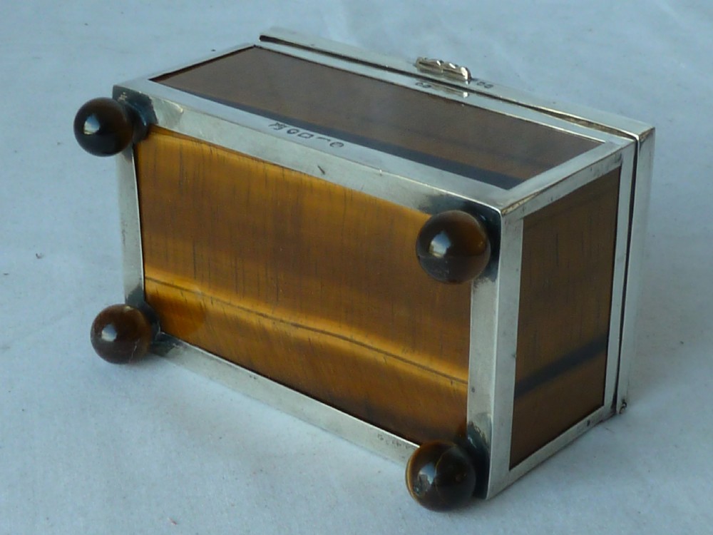 Victorian Silver Tigers Eye Agate Hardstone Box Hallmarked Sterling Trinket Jewellery View VIII
