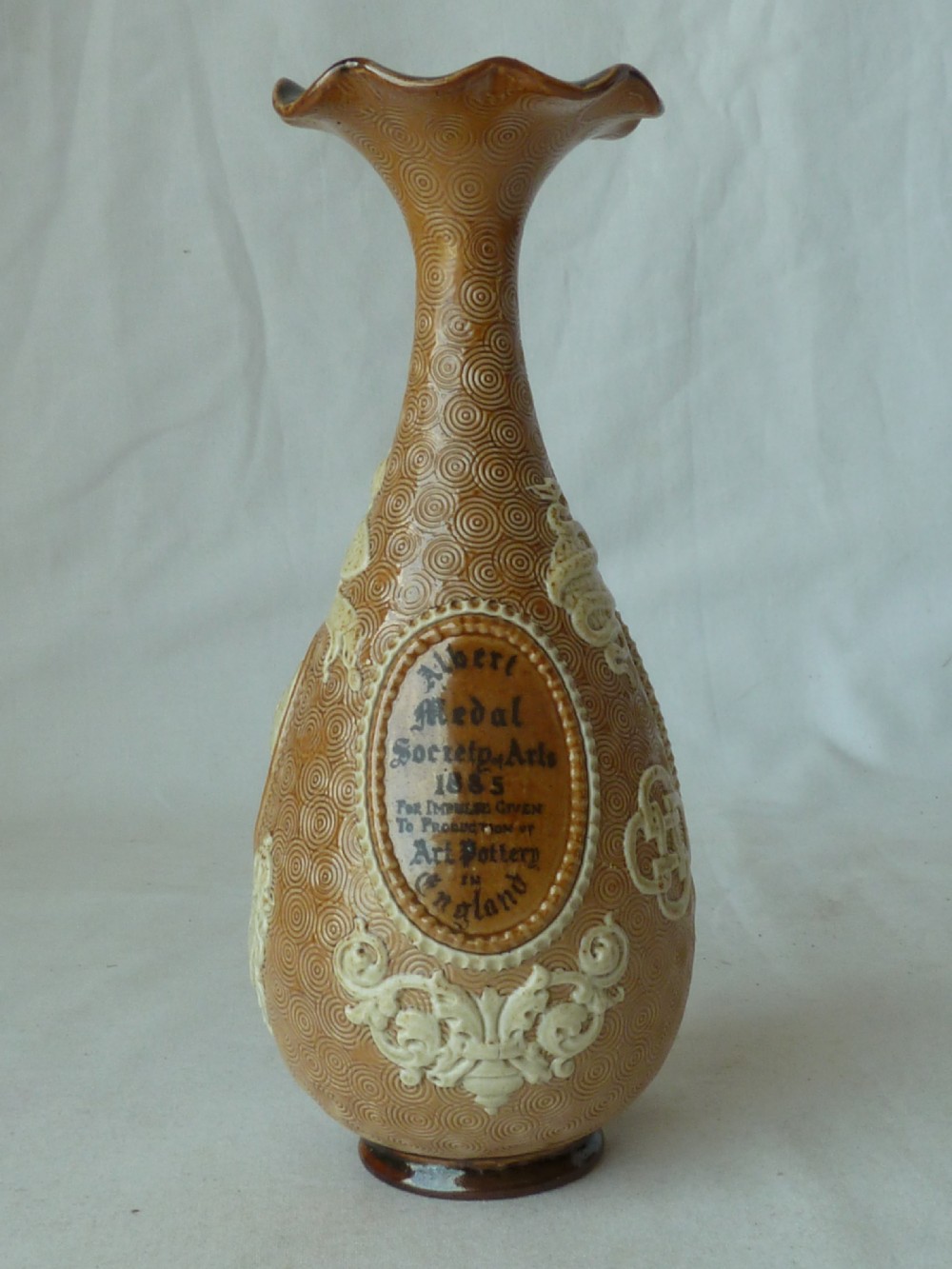 Doulton Lambeth Stoneware Albert Medal Society of Arts 1885 Royal Commemorative Vase View II