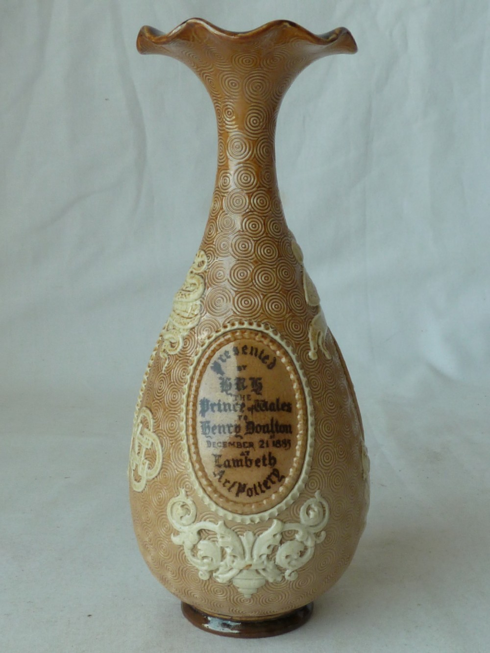 Doulton Lambeth Stoneware Albert Medal Society of Arts 1885 Royal Commemorative Vase View III