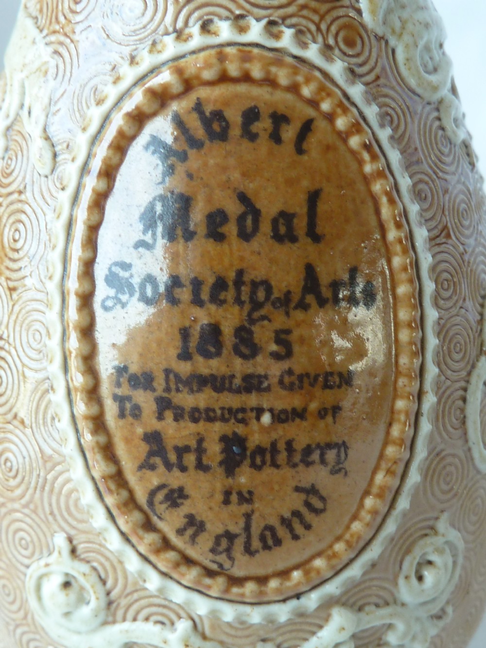 Doulton Lambeth Stoneware Albert Medal Society of Arts 1885 Royal Commemorative Vase View V