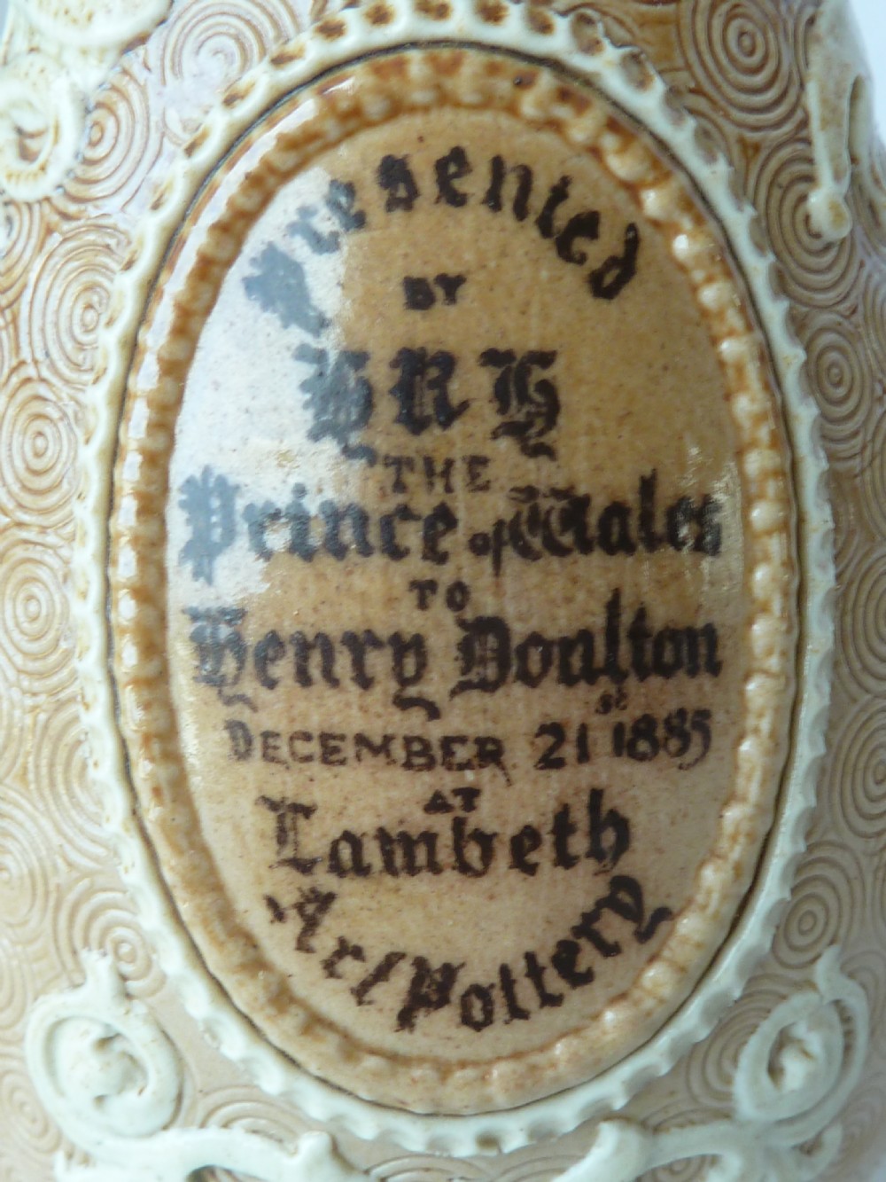 Doulton Lambeth Stoneware Albert Medal Society of Arts 1885 Royal Commemorative Vase View VII