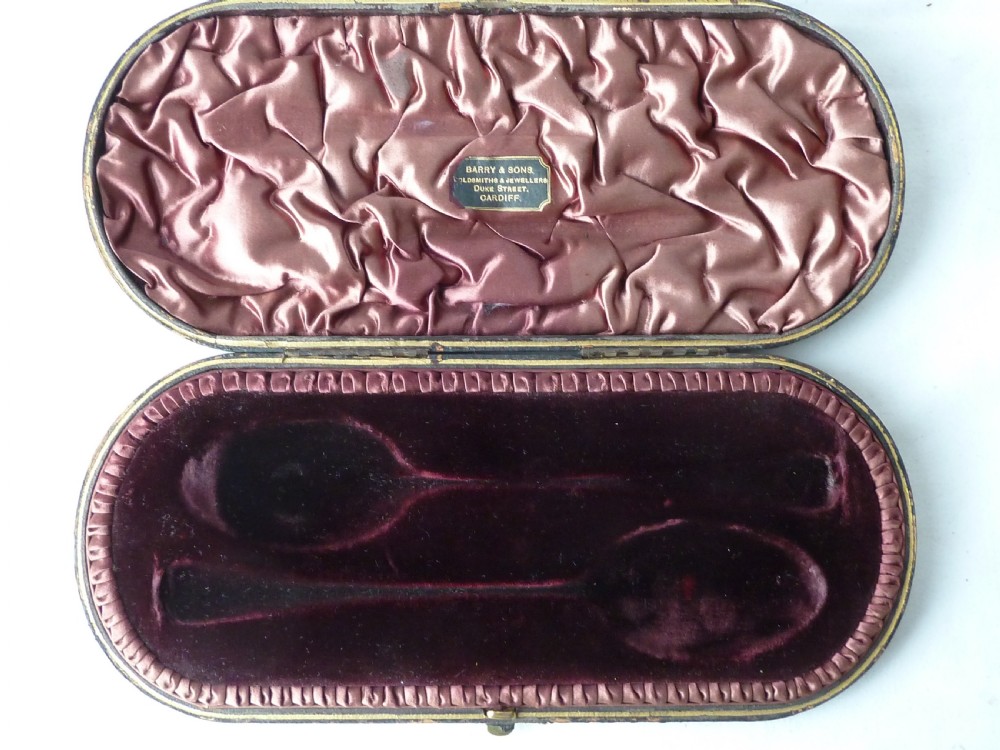 Pair Silver Berry Spoons Boxed Georgian Victorian Serving Table Sterling Hallmarked View III