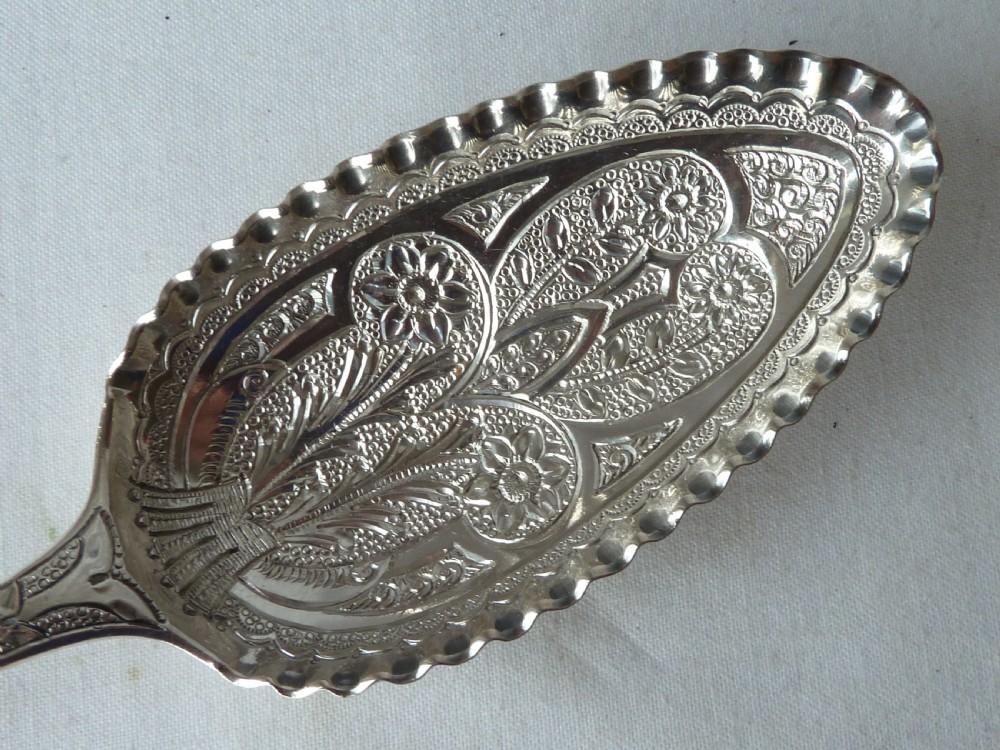 Pair Silver Berry Spoons Boxed Georgian Victorian Serving Table Sterling Hallmarked View VI