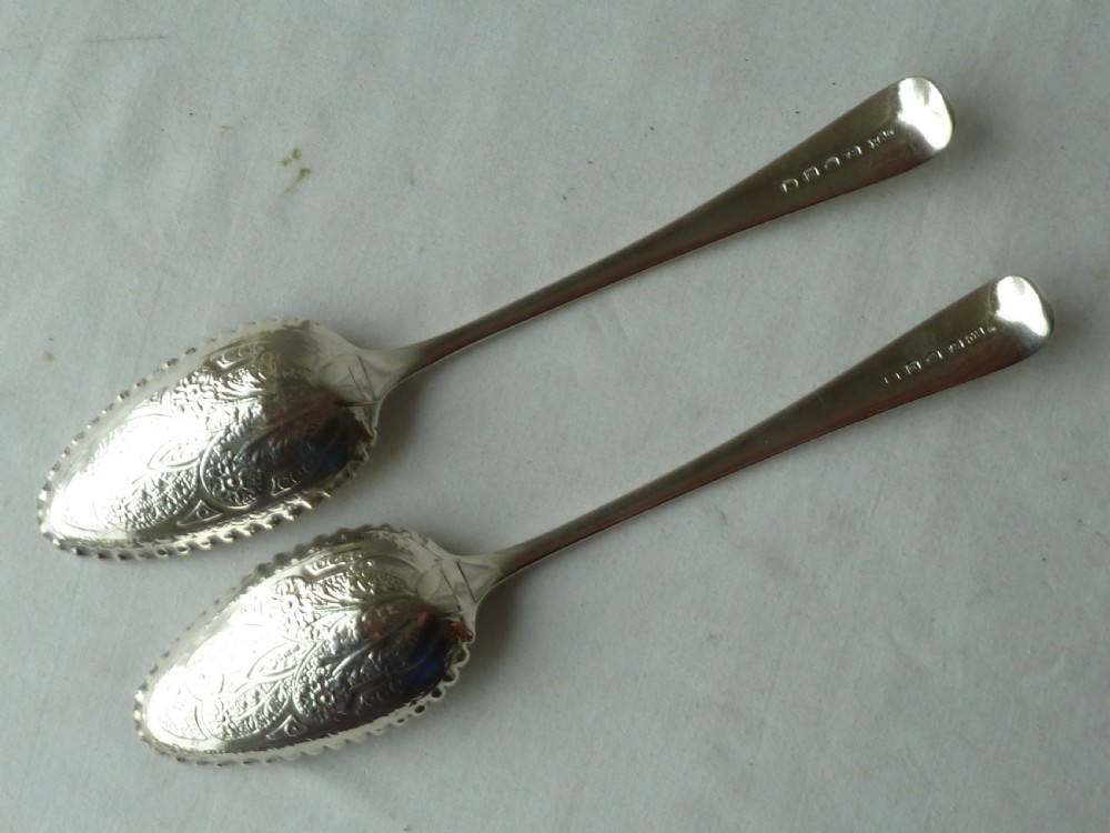 Pair Silver Berry Spoons Boxed Georgian Victorian Serving Table Sterling Hallmarked View IX