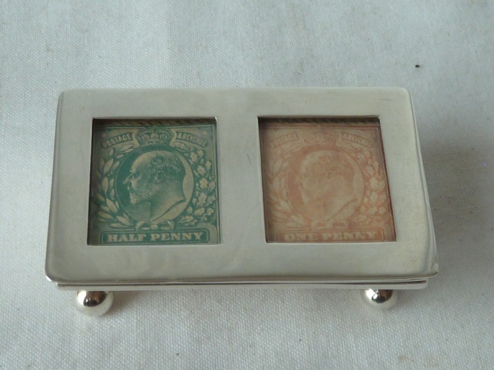 Edwardian Double Postage Stamp Case Box 1903 Sterling Silver View VI