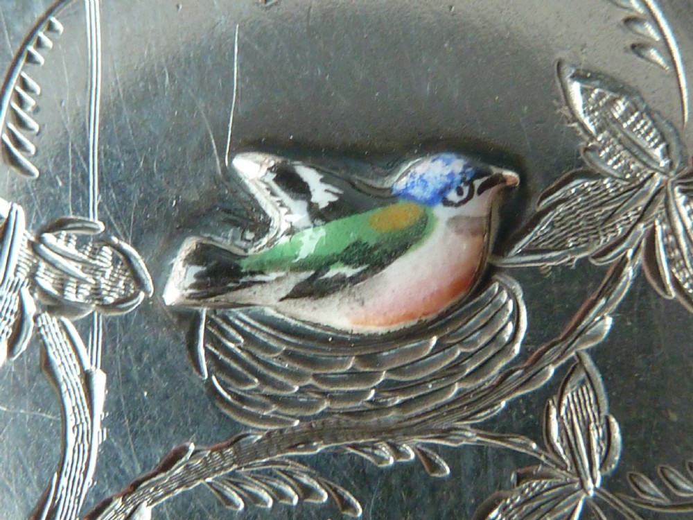 Wheel Brooch Pin Nesting Bird Victorian Enamel Silver Gold Aesthetic View II