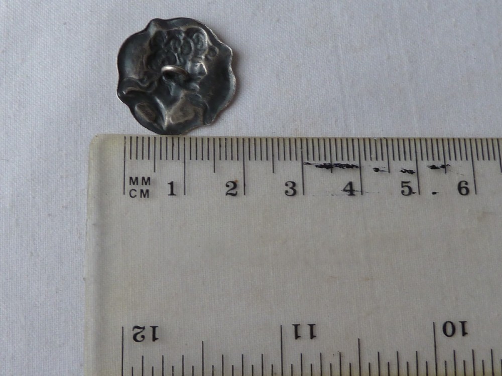 Boxed Set 6 Buttons Silver Art Nouveau Hallmarked 1900 Ladies Head View V