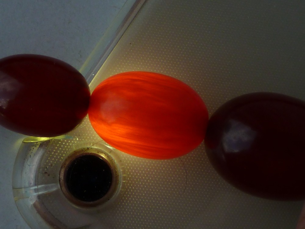 Bakelite Faux Cherry Red Amber Cloudy Bead Necklace 57 Grams  View V
