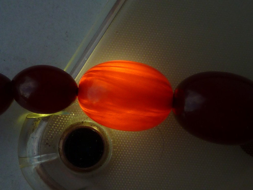 Bakelite Faux Cherry Red Amber Cloudy Bead Necklace 57 Grams  View VI