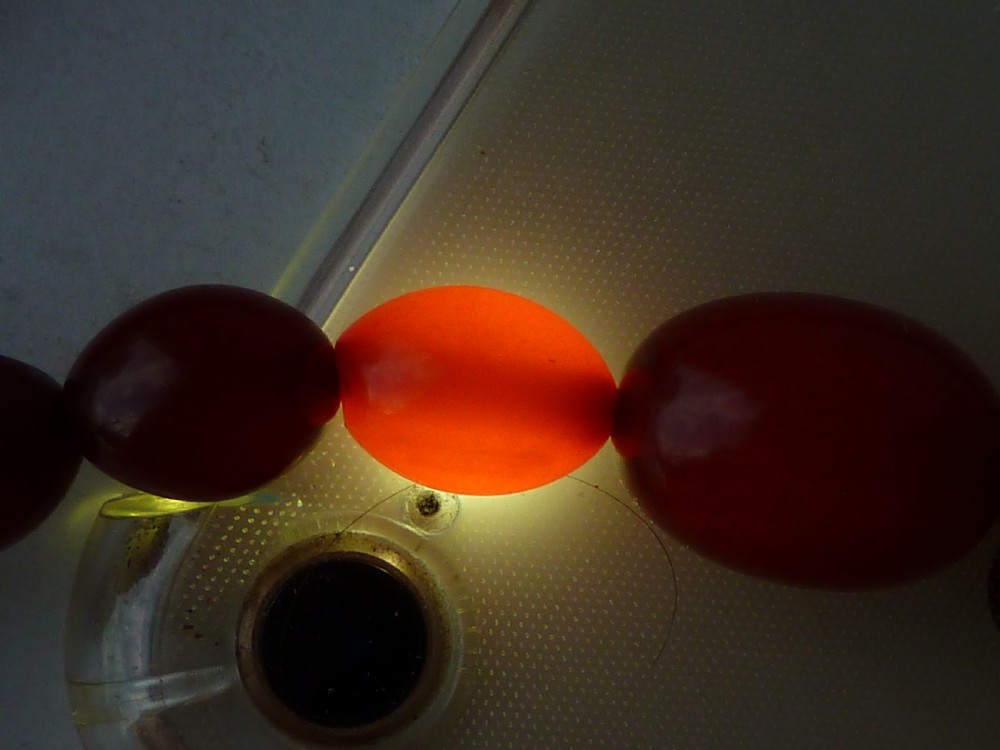 Bakelite Faux Cherry Red Amber Cloudy Bead Necklace 57 Grams  View VII