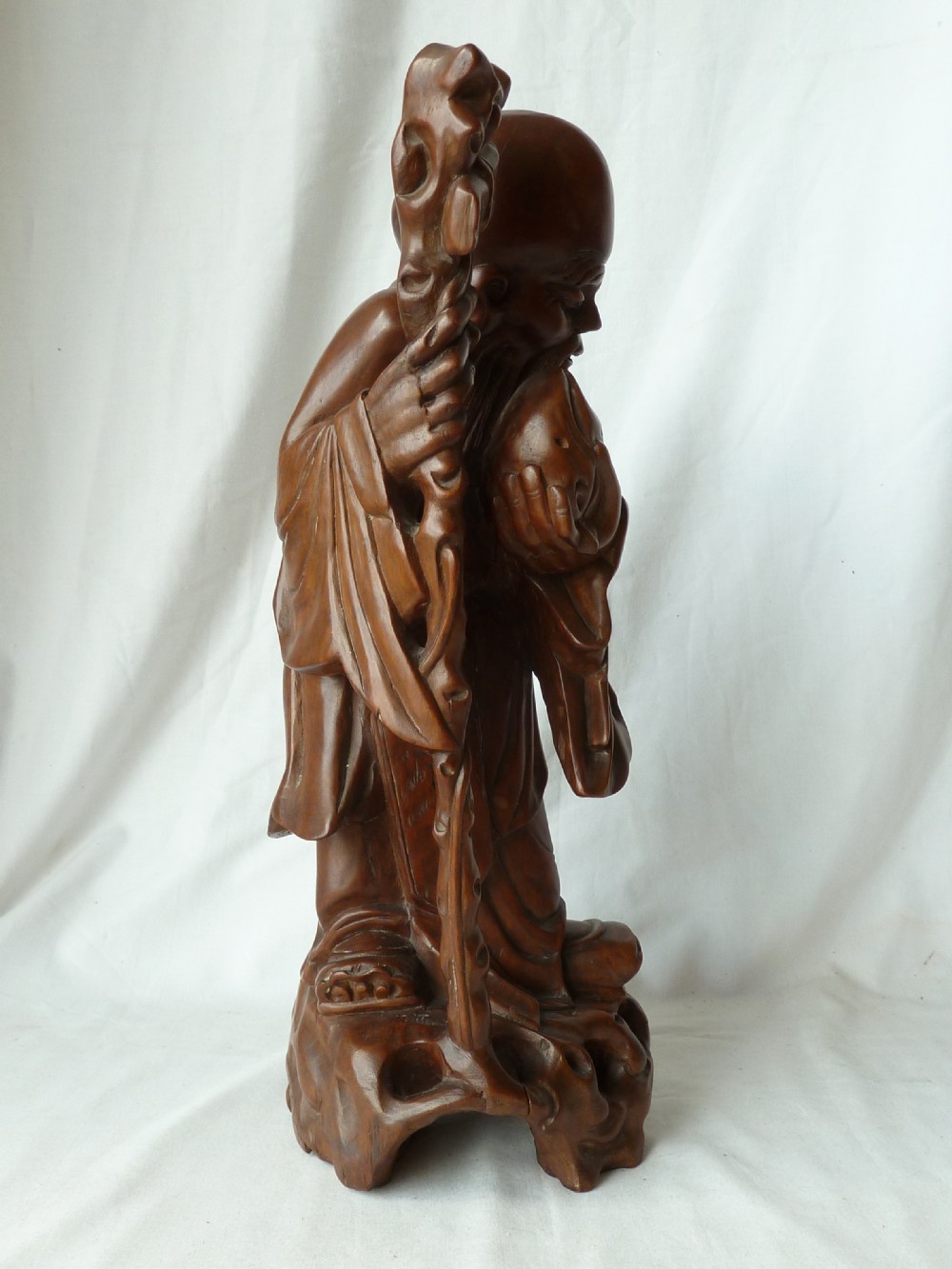 Large Chinese Carved Hardwood Figure Shou Lao Immortal God Long Life Qing Dynasty View IV