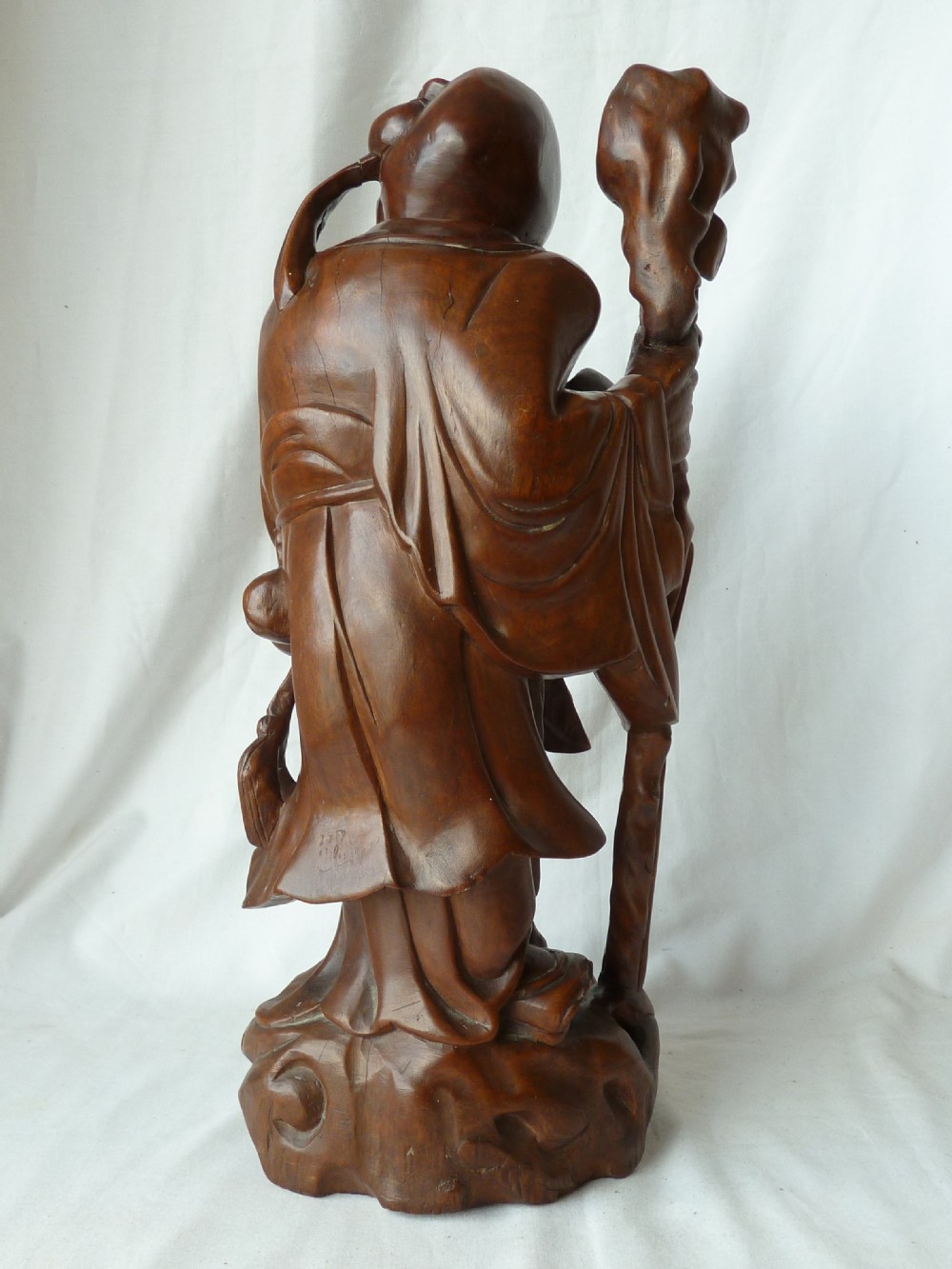 Large Chinese Carved Hardwood Figure Shou Lao Immortal God Long Life Qing Dynasty View V