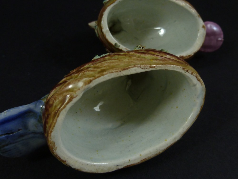 Pair Victorian Staffordshire Nun Pigeons Doves Pearlware Pottery Miniature View IV
