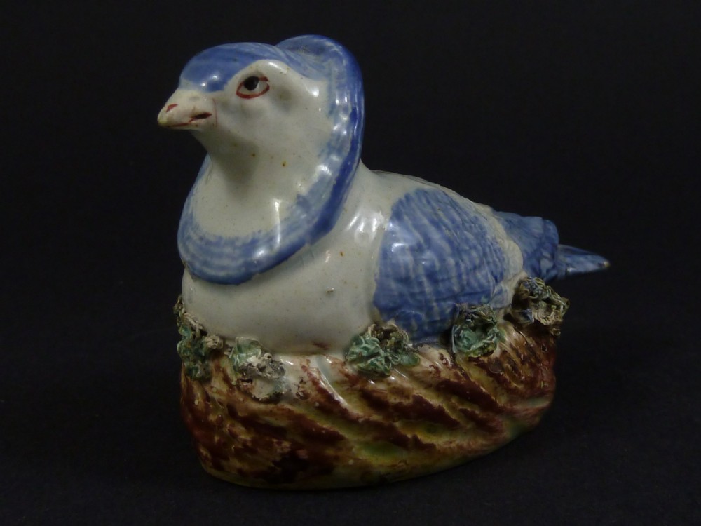 Pair Victorian Staffordshire Nun Pigeons Doves Pearlware Pottery Miniature View V