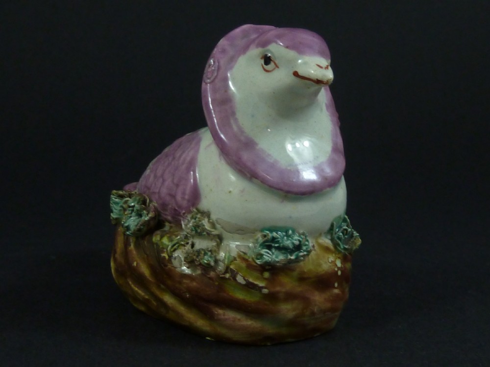 Pair Victorian Staffordshire Nun Pigeons Doves Pearlware Pottery Miniature View VI