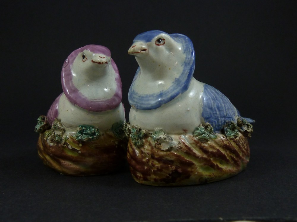 Pair Victorian Staffordshire Nun Pigeons Doves Pearlware Pottery Miniature View VII