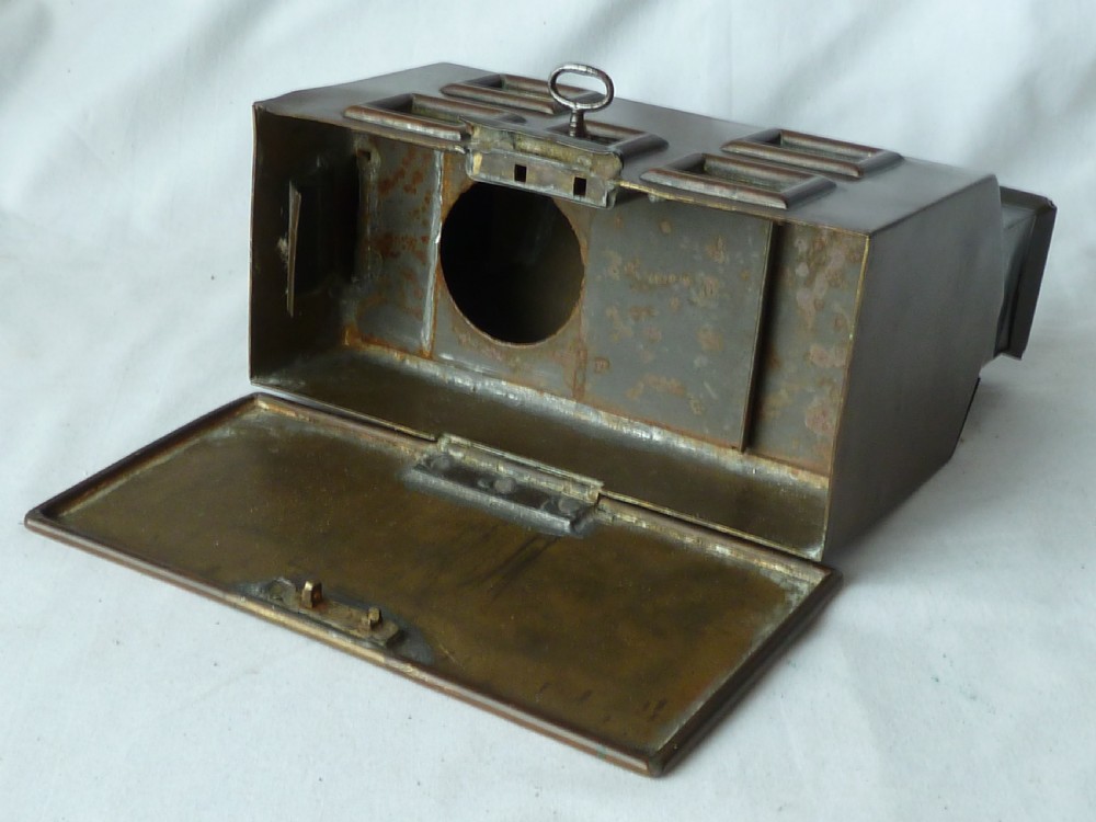 Patinated Brass Cottage Money Box Coin Bank Miniature Building House English Naive Folk Art View VI