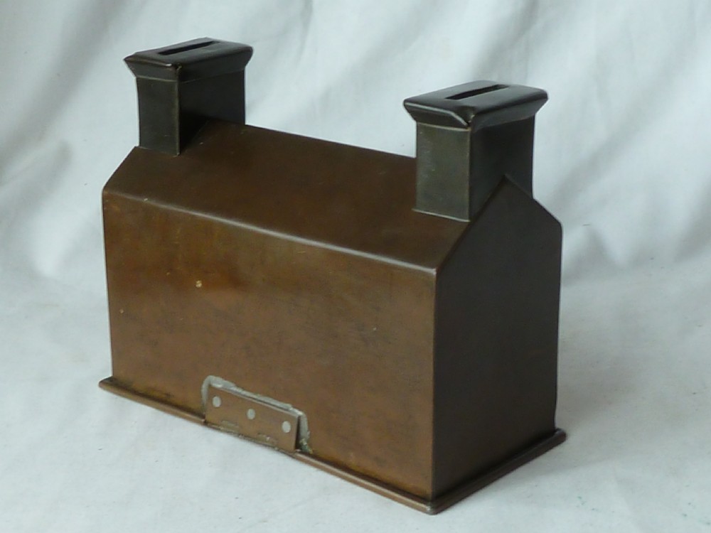Patinated Brass Cottage Money Box Coin Bank Miniature Building House English Naive Folk Art View X