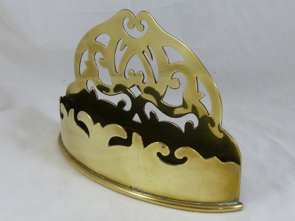 Victorian Cast Sheet Brass Wall Pocket Spill Holder English View III
