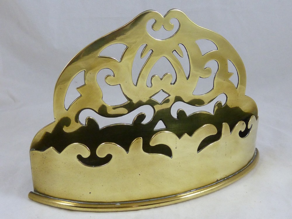 Victorian Cast Sheet Brass Wall Pocket Spill Holder English View VI