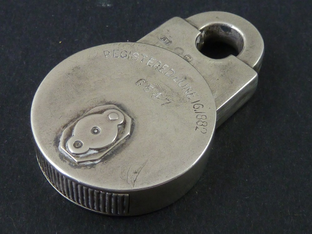 1881 Vesta Case Solid Silver Novelty Padlock Match Hallmarked Birmingham Sterling Box Cotterell Victorian
