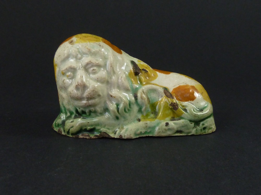 Prattware Lion Early English Staffordshire  Pottery Miniature Toy