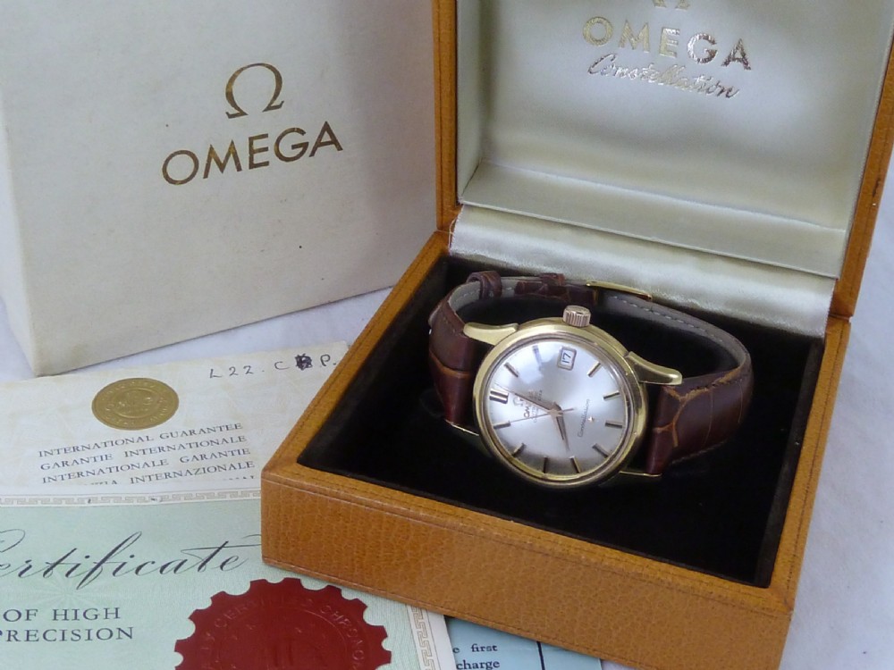Omega Constellation 18ct Gold Calendar 961 Automatic Wrist Watch Boxed Papers 1961