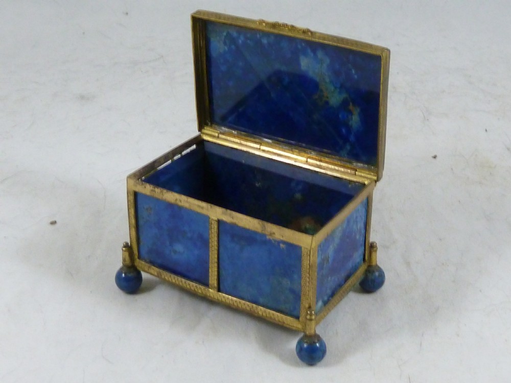 Victorian Blue Agate Hard-stone Box Gilt Brass Trinket Jewellery
