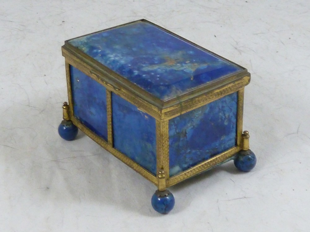 Victorian Blue Agate Hard-stone Box Gilt Brass Trinket Jewellery View II