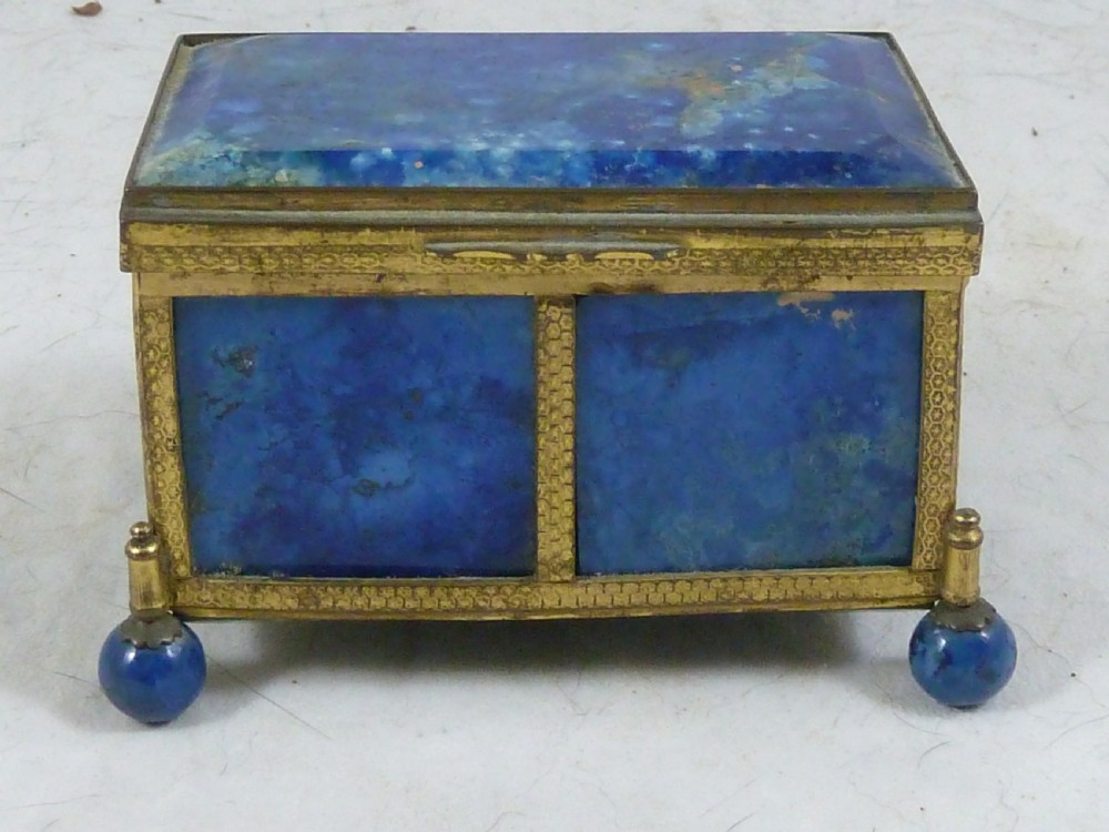 Victorian Blue Agate Hard-stone Box Gilt Brass Trinket Jewellery View III