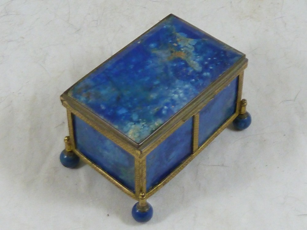 Victorian Blue Agate Hard-stone Box Gilt Brass Trinket Jewellery View IV